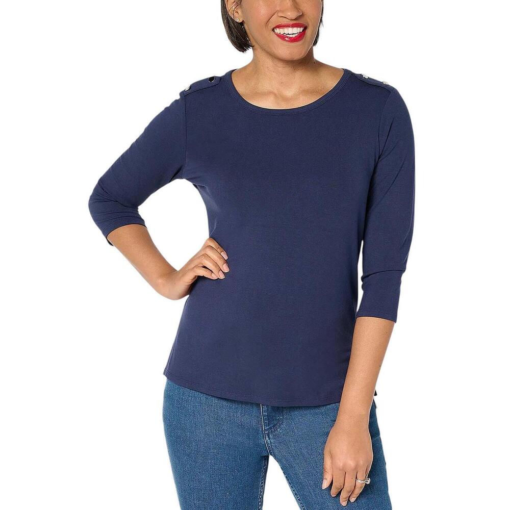 BEAUTIFUL by Lawrence Zarian Women's Refined 3/4 Slv Button Top Navy - Regular